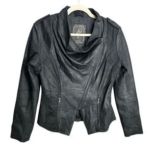 My Tribe Womens Leather Jacket Sz M Y2K Biker Goth Full Zip Grunge Edgy Rock 90s